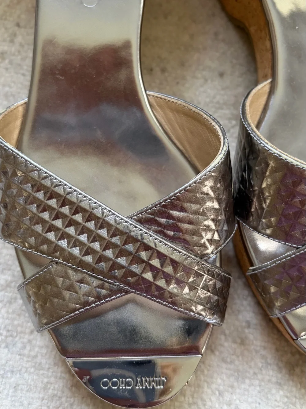 Jimmy Choo Metallic Silver Studded Slide Mules